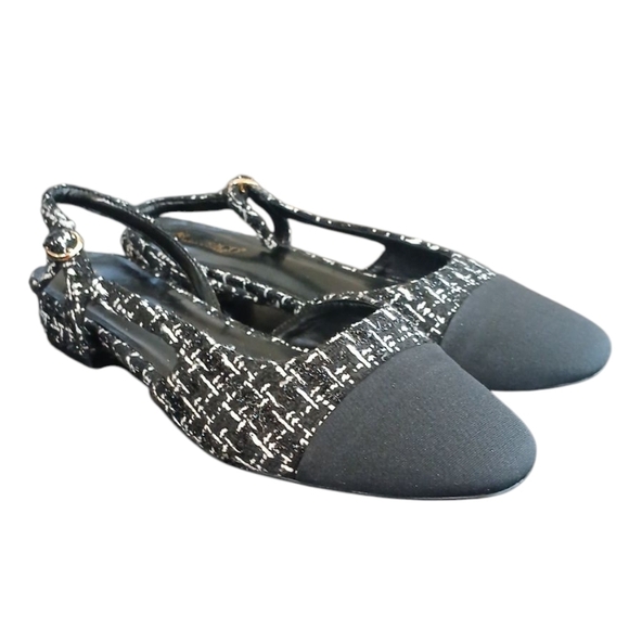 Aprcoco Black and White Tweed Sling Back Flats Suze 9.5 - Picture 10 of 10